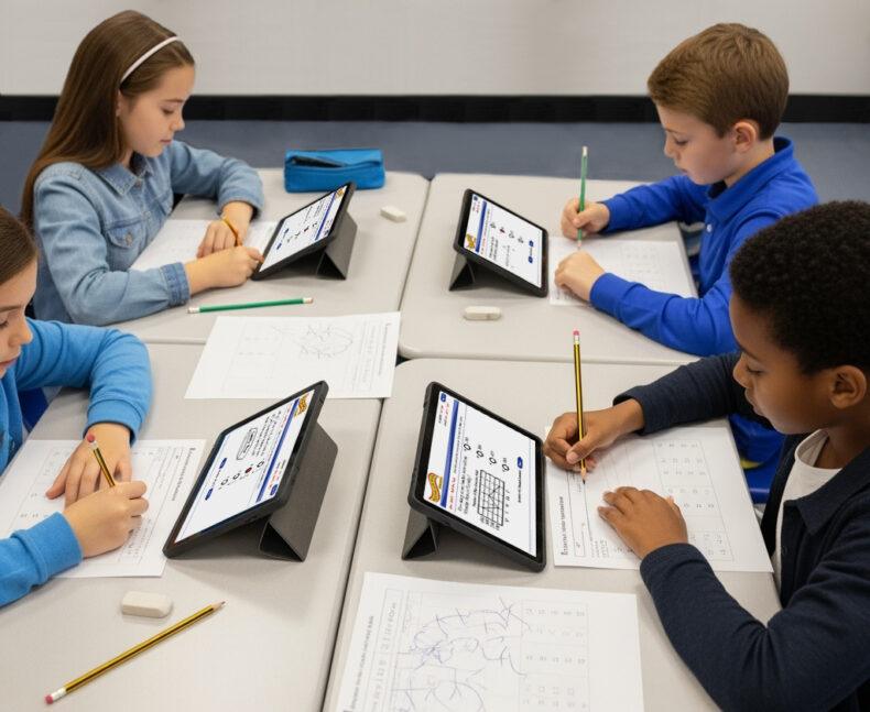 students taking assessment on tablet